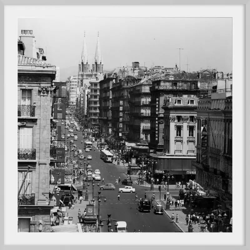 Marseille - quai des belges - poster noir et blanc vintage