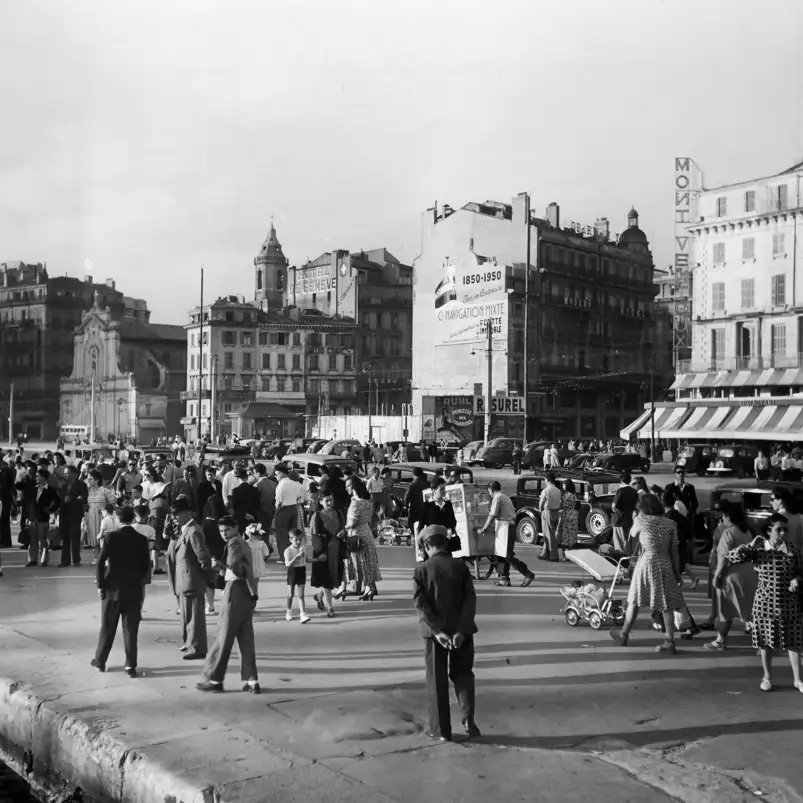 Marseille - quai des belges - poster noir et blanc vintage