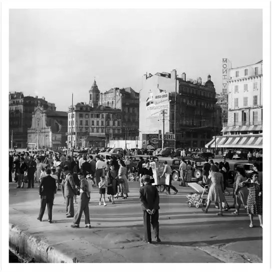 Marseille - quai des belges - poster noir et blanc vintage