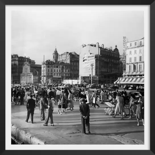 Marseille - quai des belges - poster noir et blanc vintage