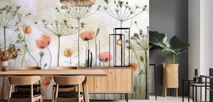 Prairie de coquelicots - papier peint motif plantes