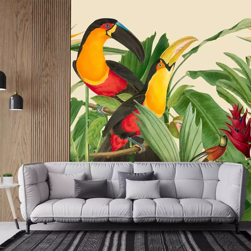 Jardin d'oiseaux tropicaux - papier peint oiseaux et fleurs