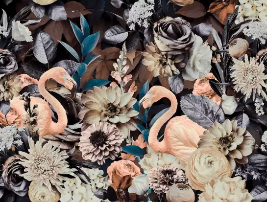 Jardin de flamants roses - papier peint fleur géante