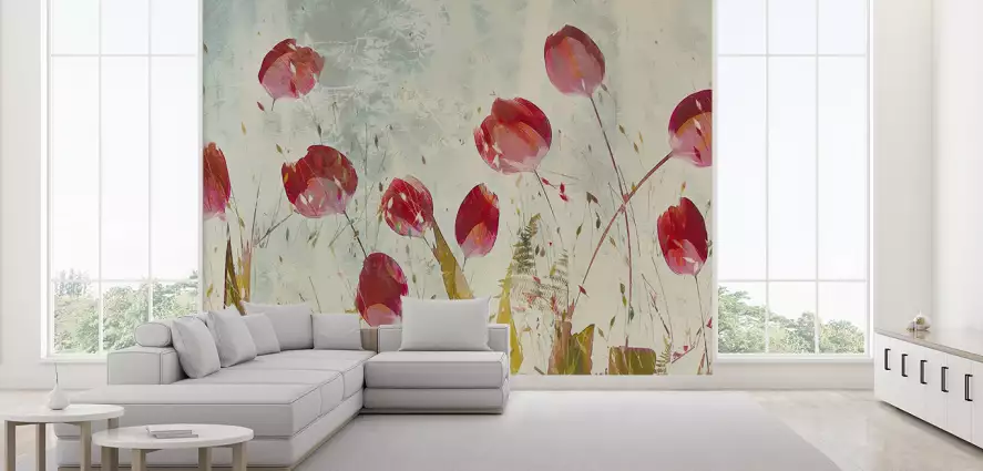 Tulipes heureuses - papier panoramique fleurs