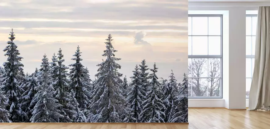 Arbres enneigés - papier peint panoramique montagne