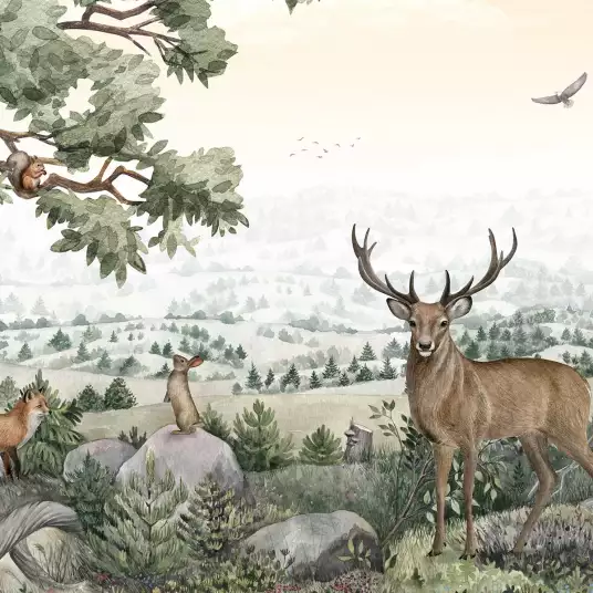 Balade en forêt - papier peint enfant animaux