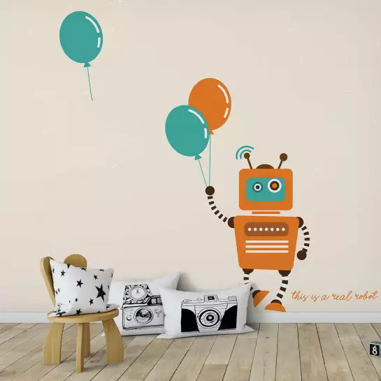 Ballon robot - tapisserie panoramique pour enfant