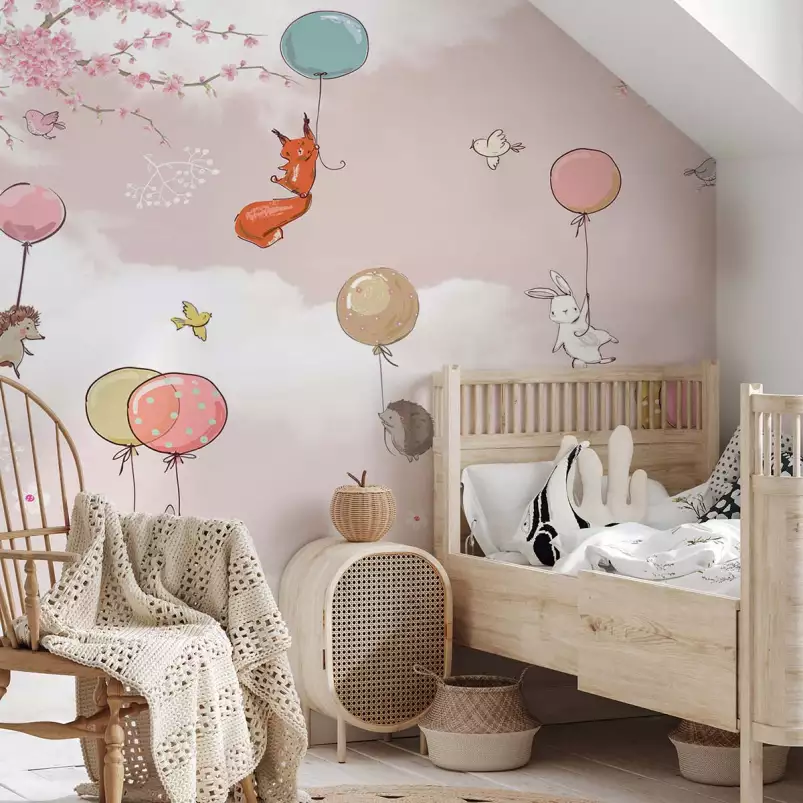 Animaux en ballon - tapisserie panoramique chambre enfant