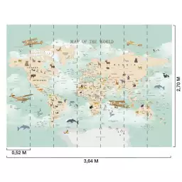 Carte du monde avions - tapisserie panoramique chambre enfant
