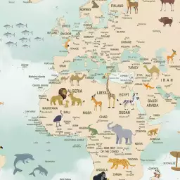 Carte du monde avions - tapisserie panoramique chambre enfant