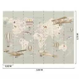 Carte du monde et montgolfières - tapisserie panoramique chambre enfant