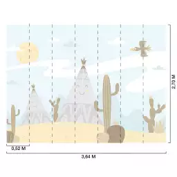 Tipis et cactus - tapisserie panoramique chambre enfant