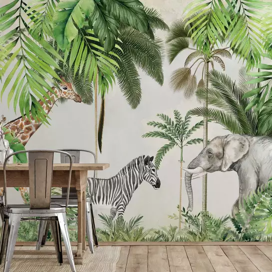 Animaux de la jungle - tapisserie panoramique chambre enfant
