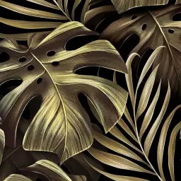 Monsteras dorées - tapisserie panoramique feuilles