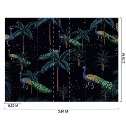 Art deco Bleu paon - tapisserie panoramique feuilles