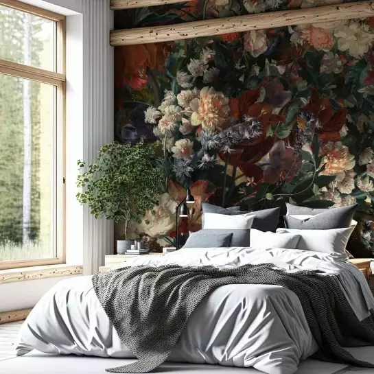Fleurs retro - tapisserie panoramique fleurs