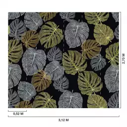 Monstera sur fond noir - tapisserie panoramique feuilles
