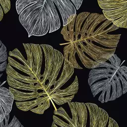 Monstera sur fond noir - tapisserie panoramique feuilles