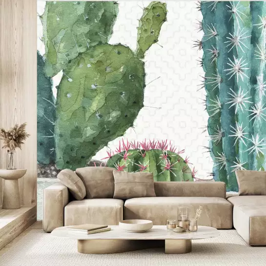 Cactus fleuris - tapisserie panoramique exotique