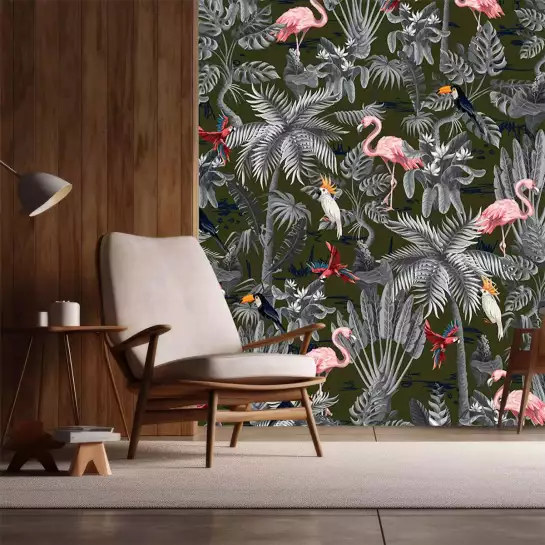 Flamants tropicaux - tapisserie panoramique exotique
