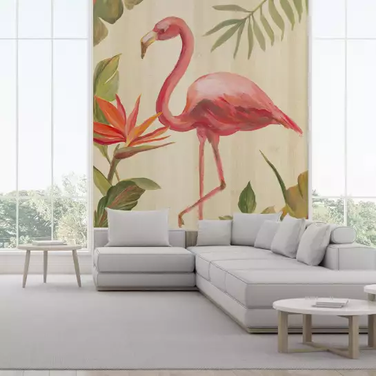 Flamant rose en aquarelle - tapisserie panoramique exotique