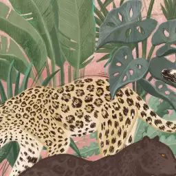 Félins dans la jungle - tapisserie panoramique exotique