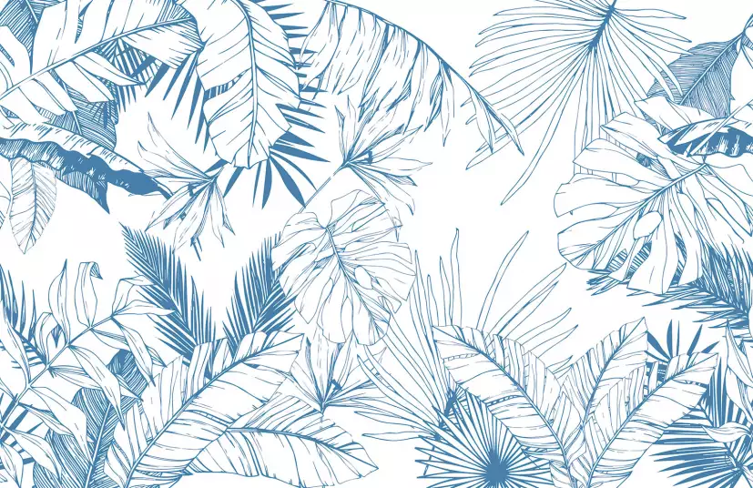 Feuilles et coco bleues - papier peint tropical