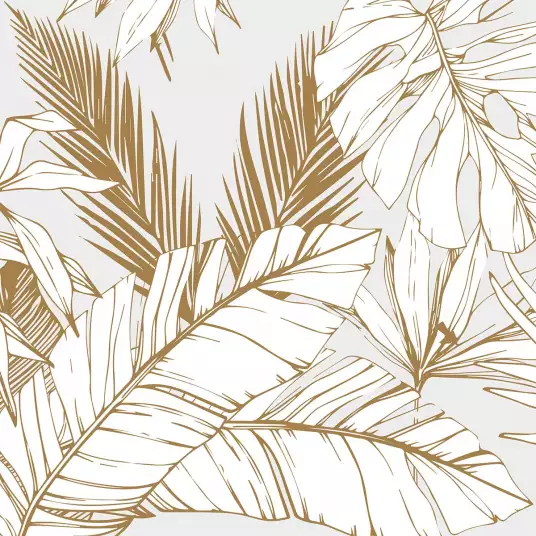 Feuilles et coco beige - papier peint tropical