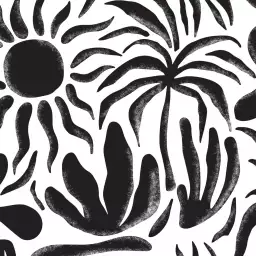 Plantes et soleil en n&b - tapisserie panoramique noir et blanc