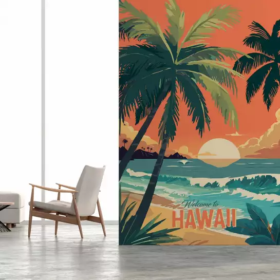 Hawai sunset - tapisserie panoramique plage