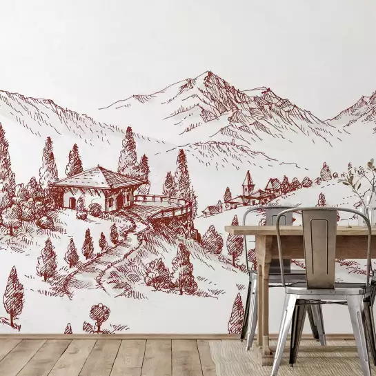 Dessin de montagne - tapisserie decoration murale