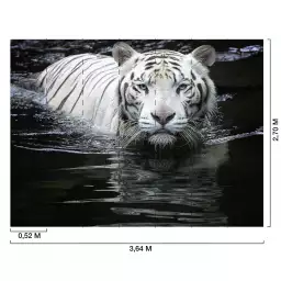 Tigre blanc dans l'eau - tapisserie panoramique savane noir et blanc
