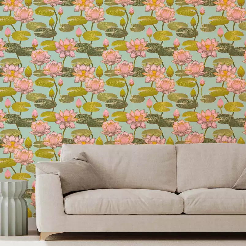 Fleurs de lotus - tapisserie panoramique anglaise