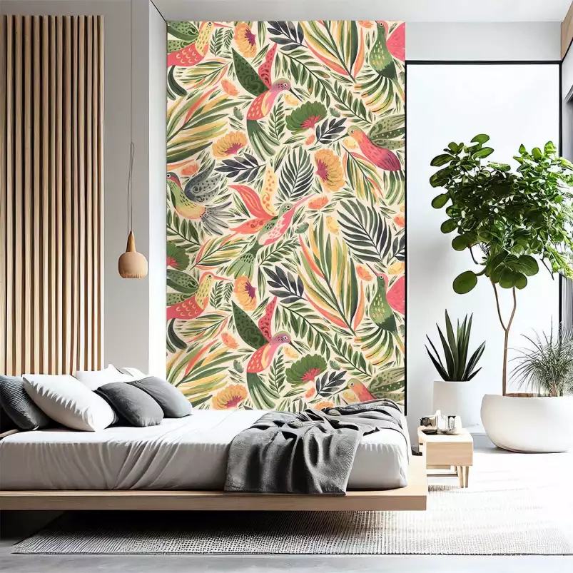 Lotus et nenuphars - tapisserie panoramique feuilles