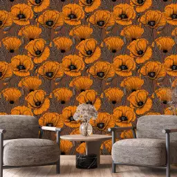 Orange poppy - tapisserie panoramique fleurs