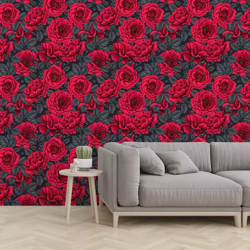 Fleurs de roses rouges - tapisserie panoramique fleurs