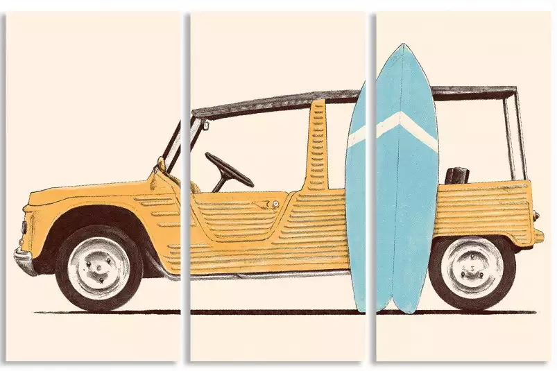 Mehari et surf - affiche voiture vintage