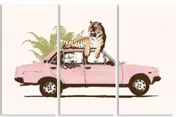 Pink car tiger - affiche voiture vintage