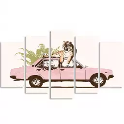 Pink car tiger - affiche voiture vintage