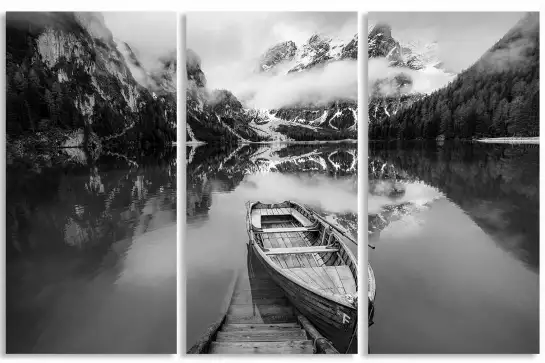 Lac de braies en n&b - affiche noir et blanc