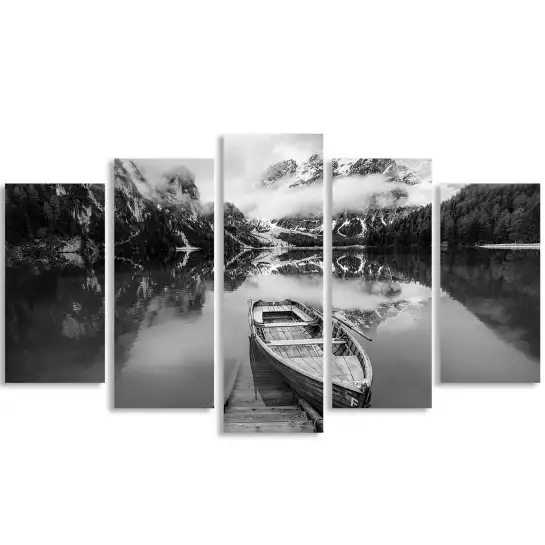 Lac de braies en n&b - affiche noir et blanc