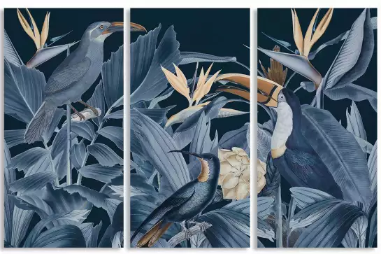 Oiseaux de la forêt bleue - affiche oiseaux tropicaux
