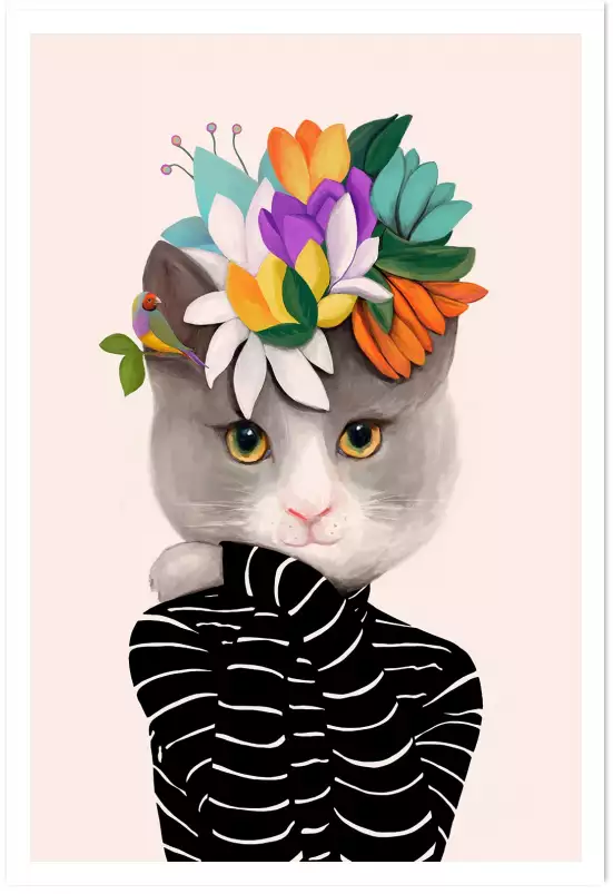 Couronne fleurie - poster de chat