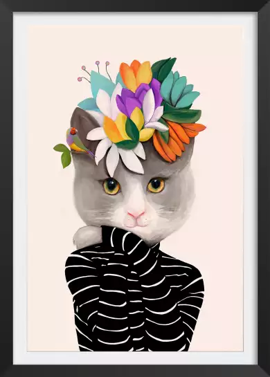 Couronne fleurie - poster de chat