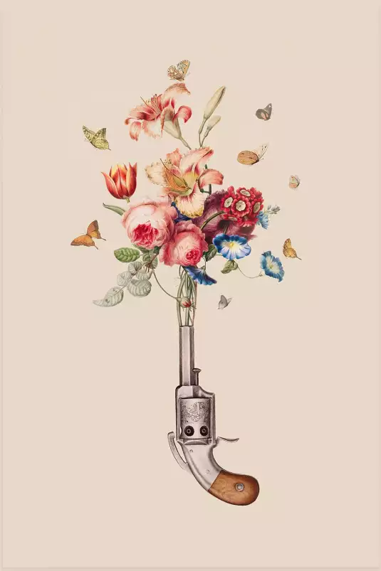 Pistolet à fleurs - affiche surrealiste