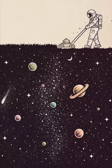 Space tondeuse - affiche surrealiste