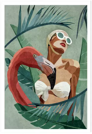 Nageuse sous les tropiques - affiche vintage femme