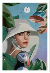 Exploratrice sur l'île des macareux - affiche vintage femme