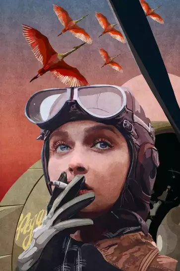 Pilote sous les tropiques - affiche vintage femme