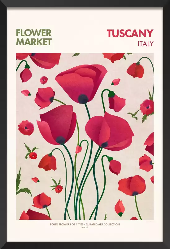 Toscane marché aux fleurs - tableau coquelicots